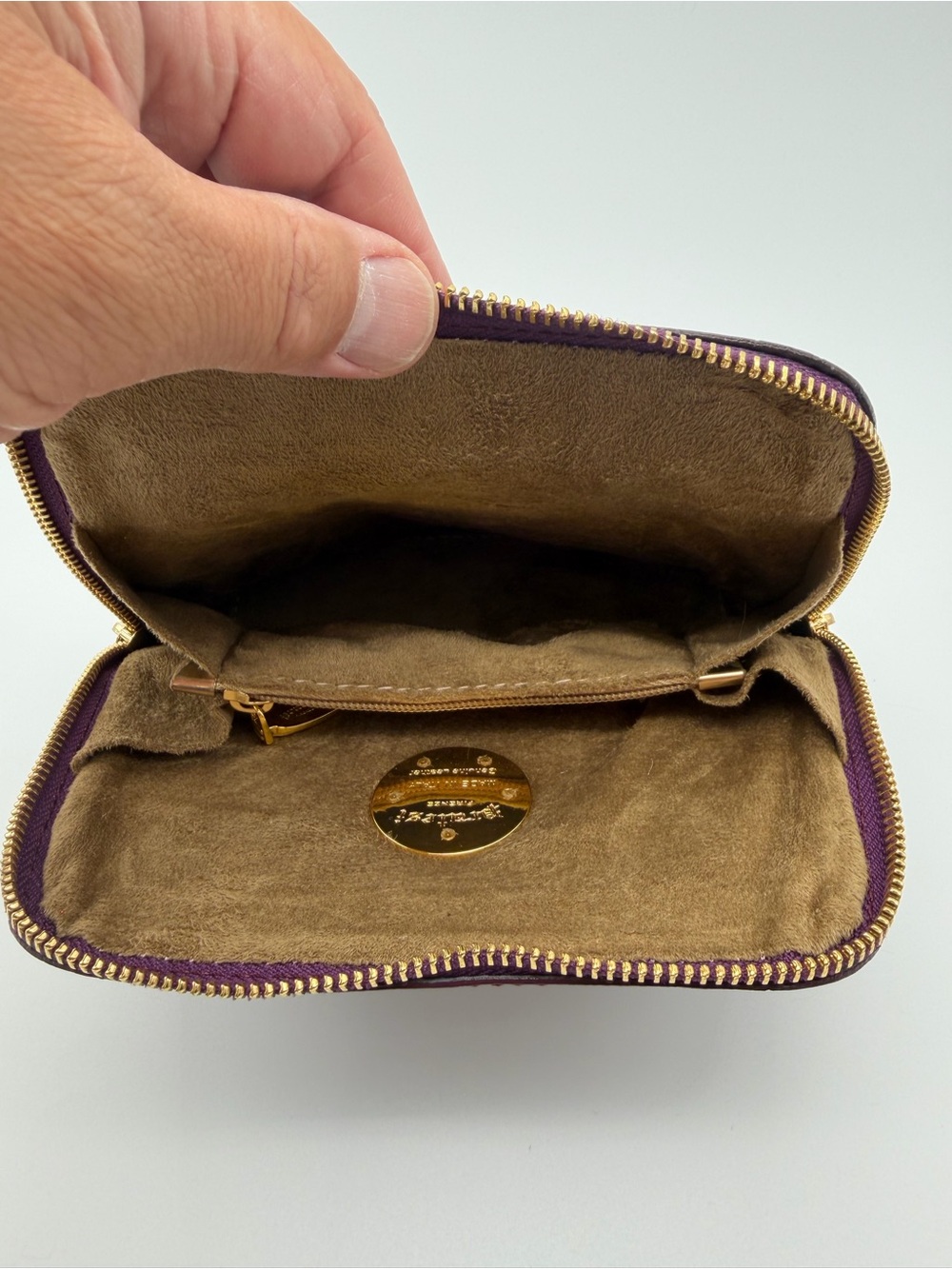 Pratesi Firenze Croc-Embossed Plum Cosmetic Case with Gold Crest Accent - Picture 8 of 8